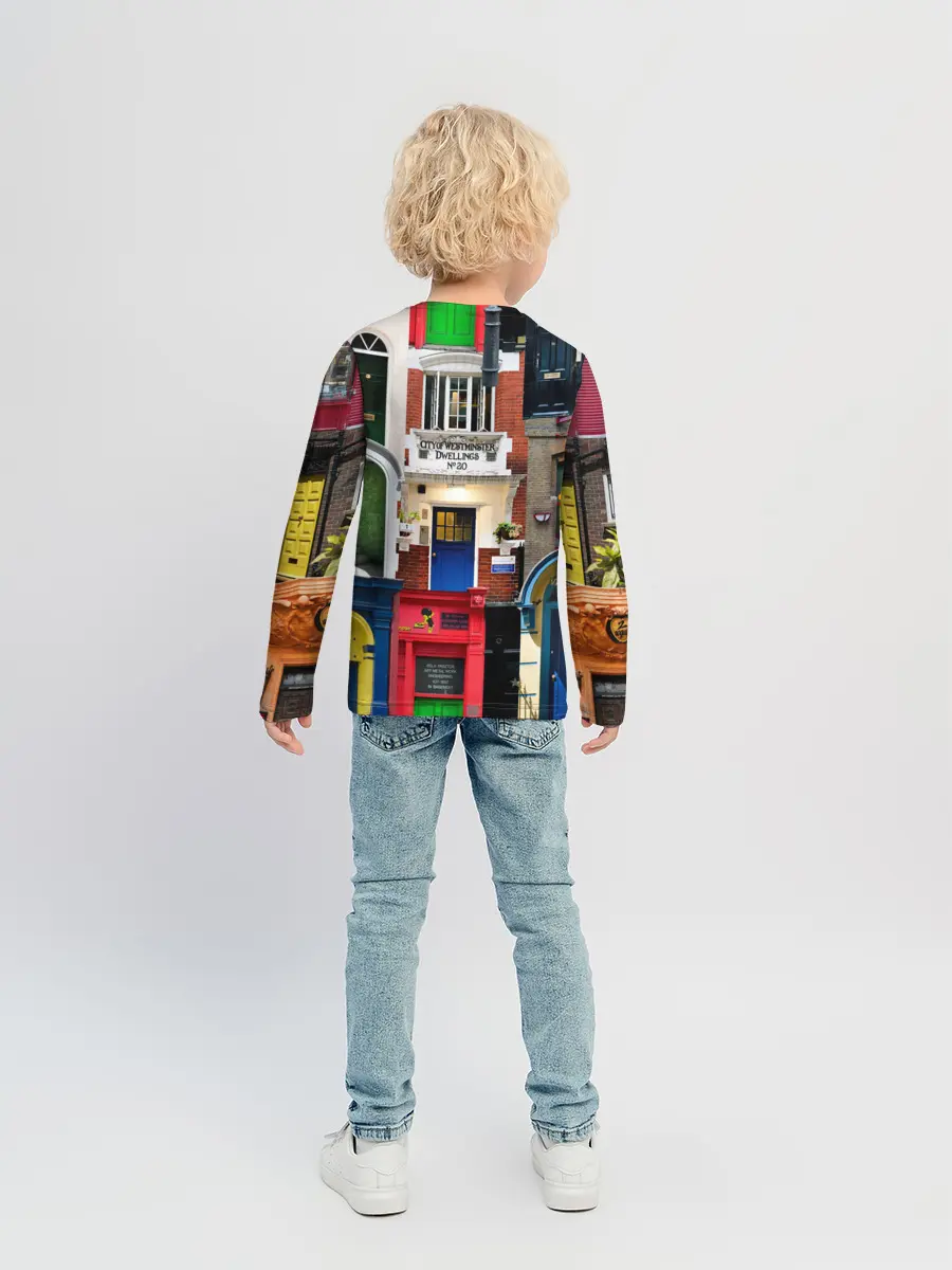 Детский лонгслив / London doors цифровой коллаж