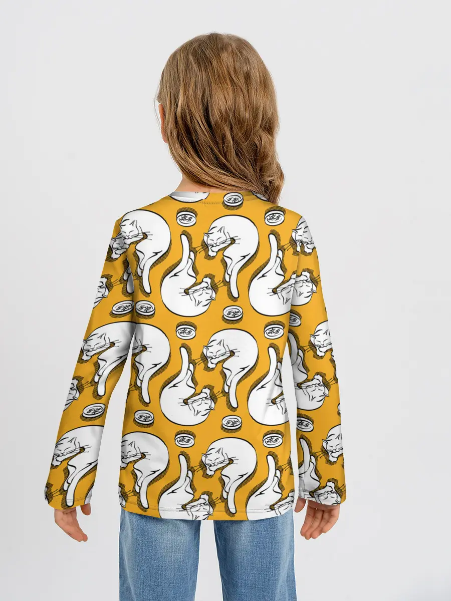 Детский лонгслив / Белая кошка и корм