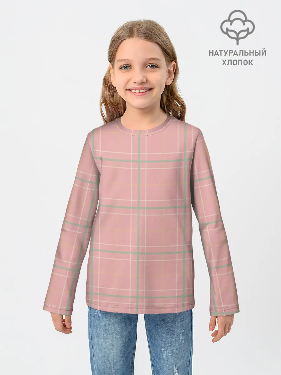 Детский лонгслив / Шотландка Розовая