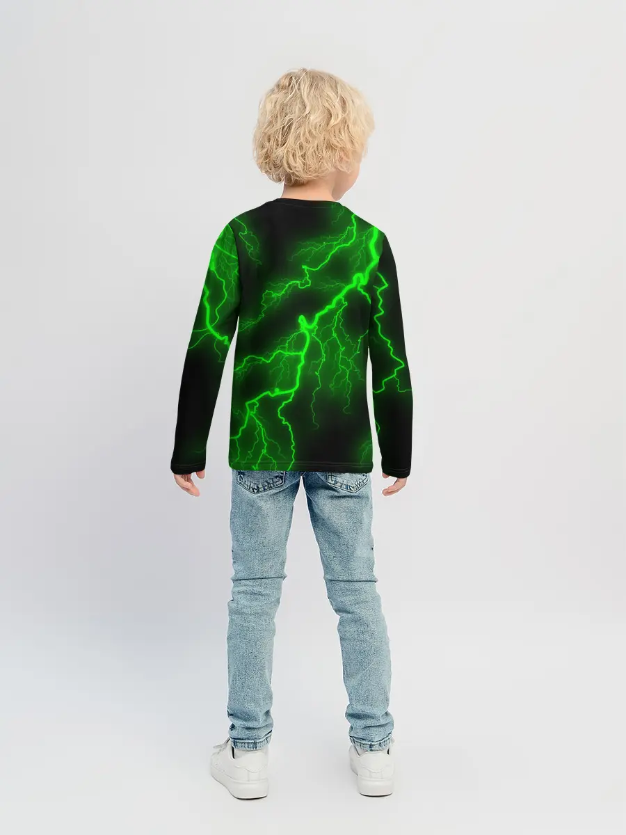 Детский лонгслив / МОЛНИЯ GREEN NEON