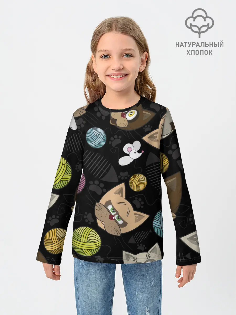 Детский лонгслив / Злой кот.