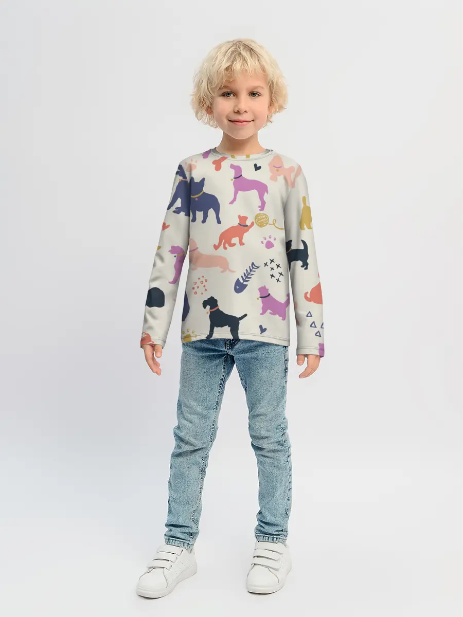 Детский лонгслив / Домашние животные паттерн | Pets pattern