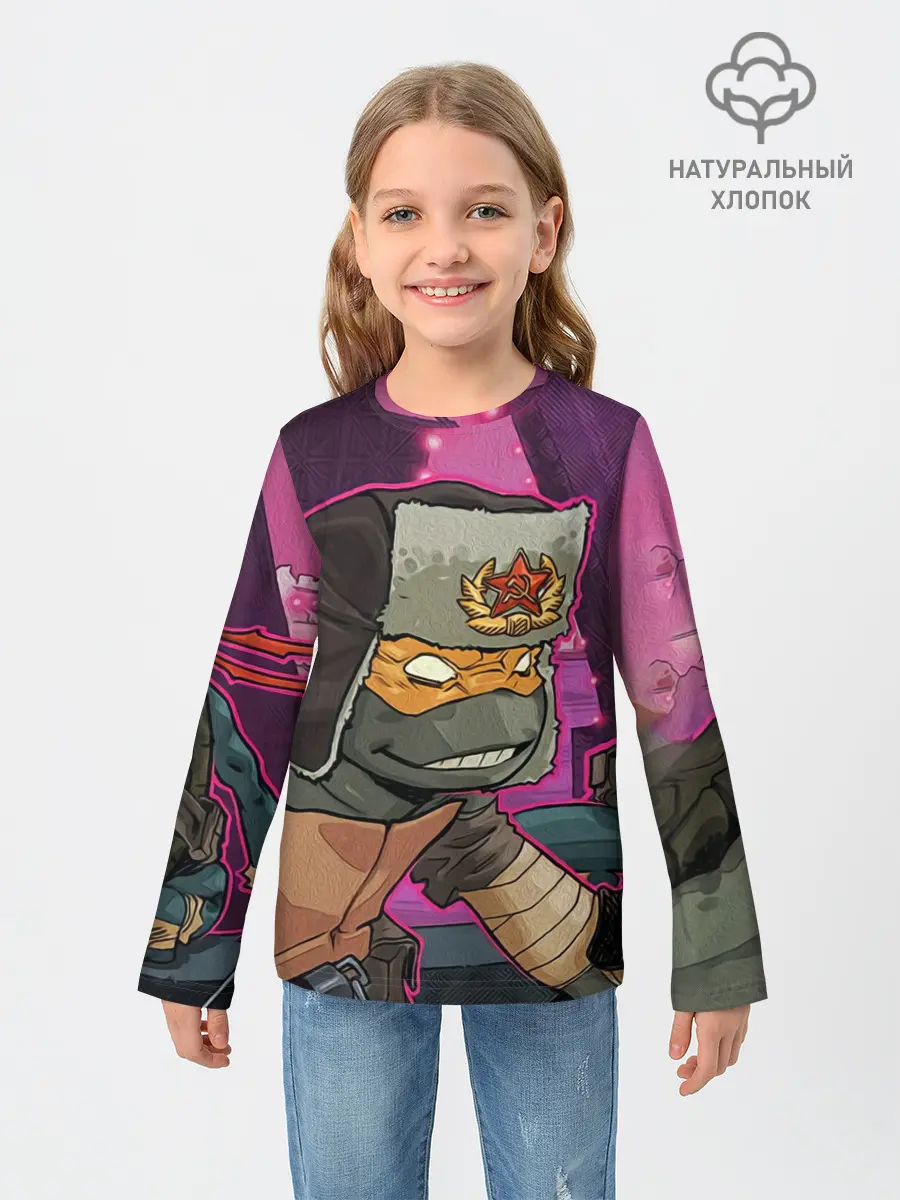 Детский лонгслив / ЧЕРЕПАШКА В УШАНКЕ НИНДЗЯ