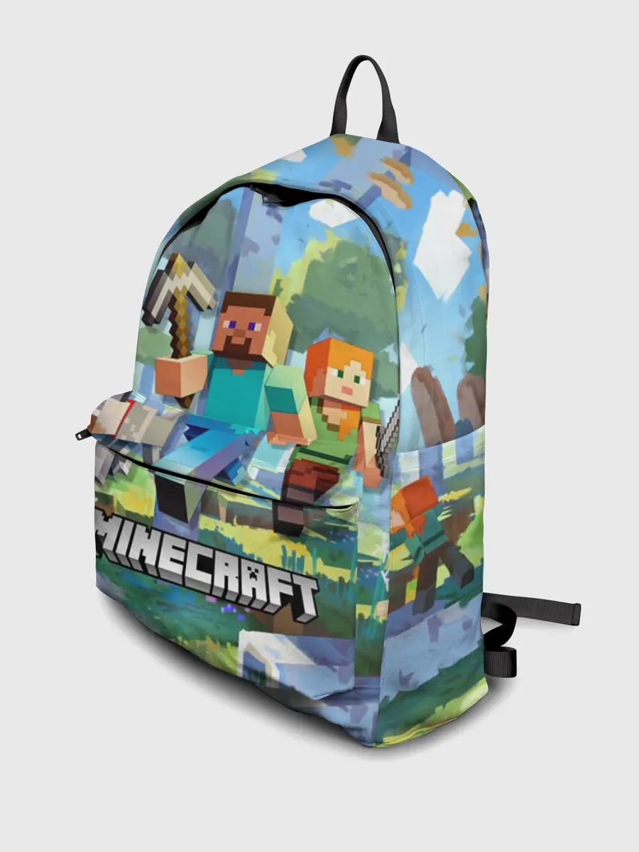 Рюкзак джинсовый / Манйкрафт, березовый лес