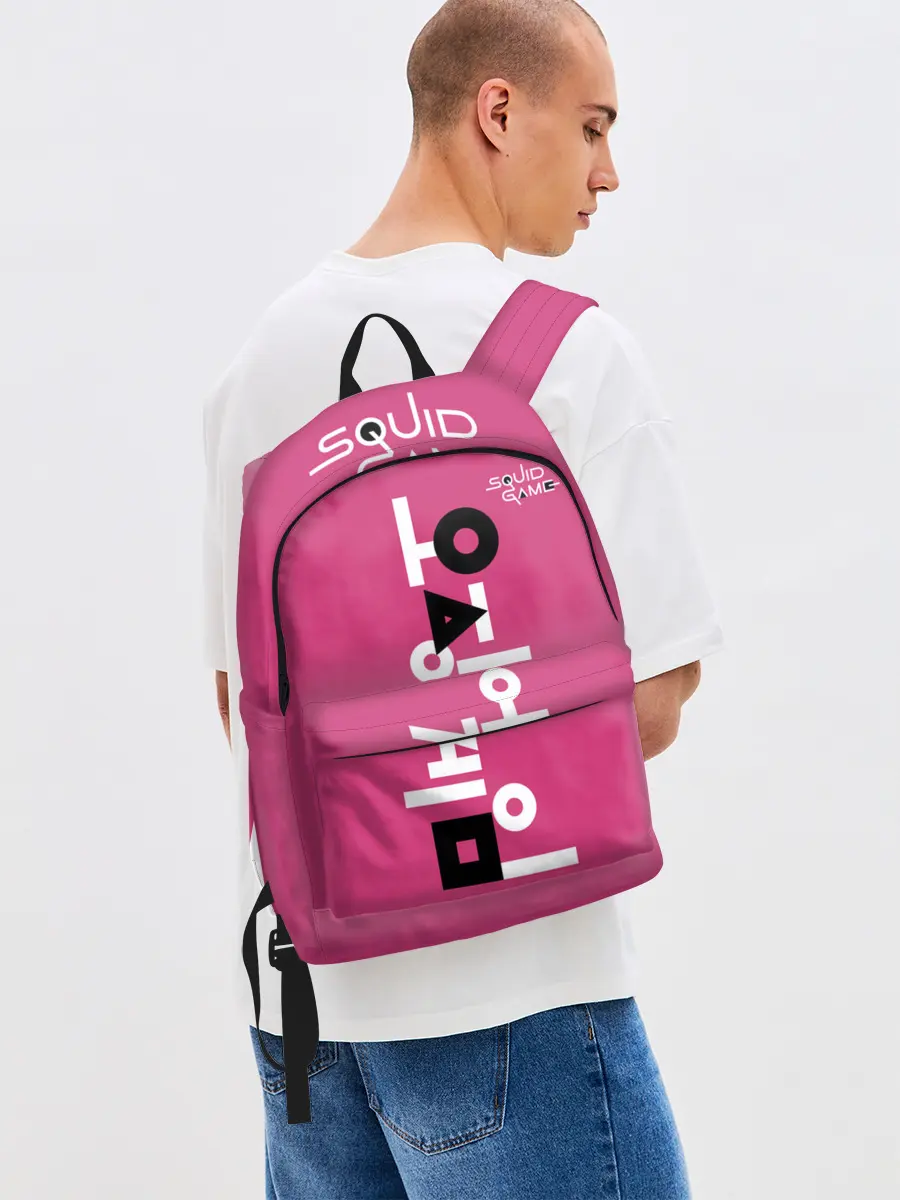 Рюкзак джинсовый / Игра в кальмара: логотип.