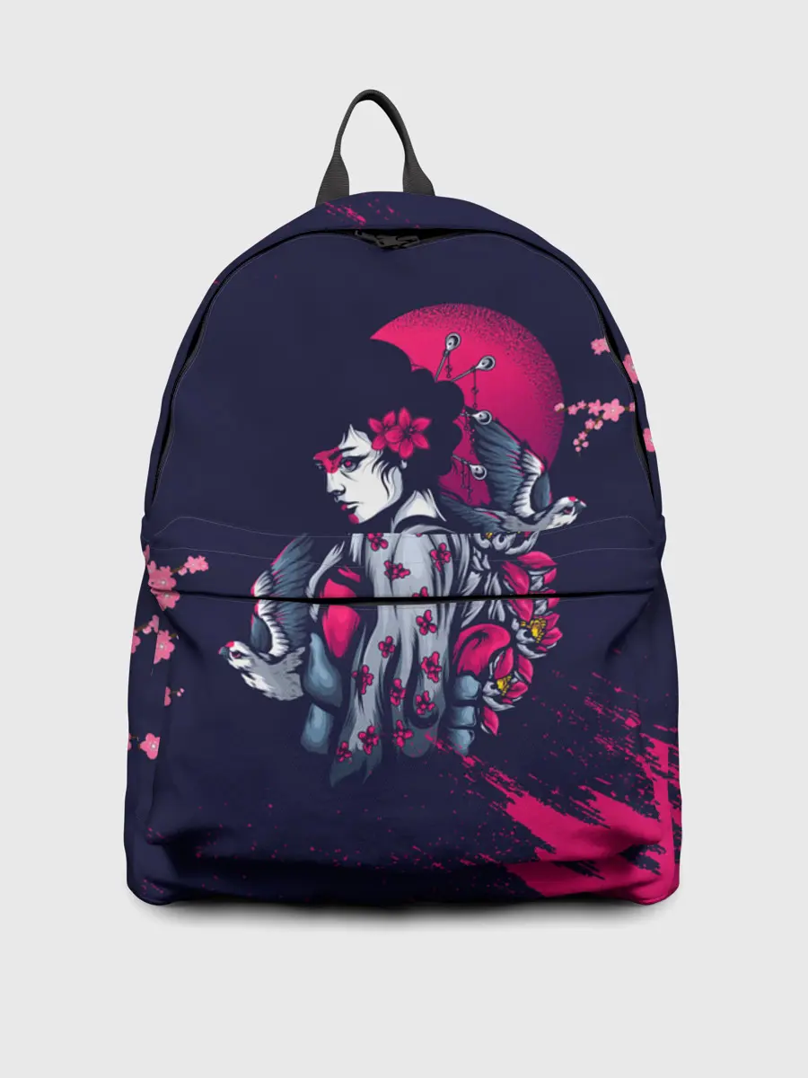 Рюкзак джинсовый / ДЕВУШКА В КИМОНО И ПТИЦАМИ