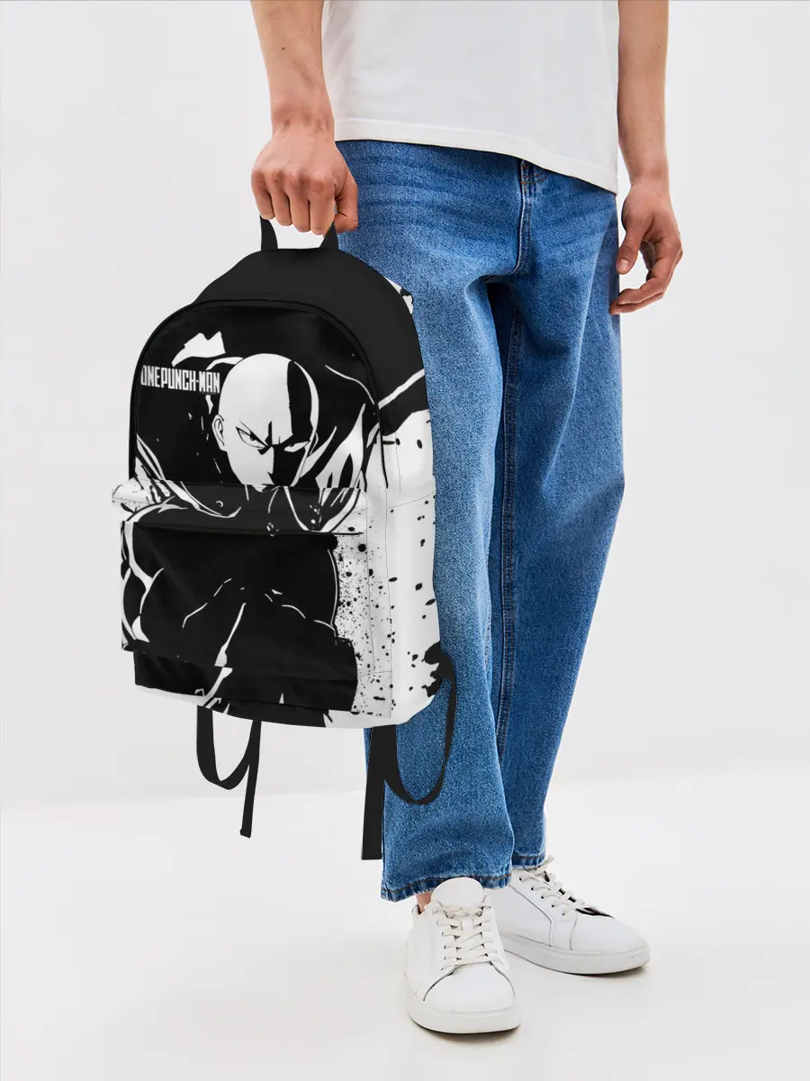 Рюкзак джинсовый / Черно-белый Сайтама One Punch-Man