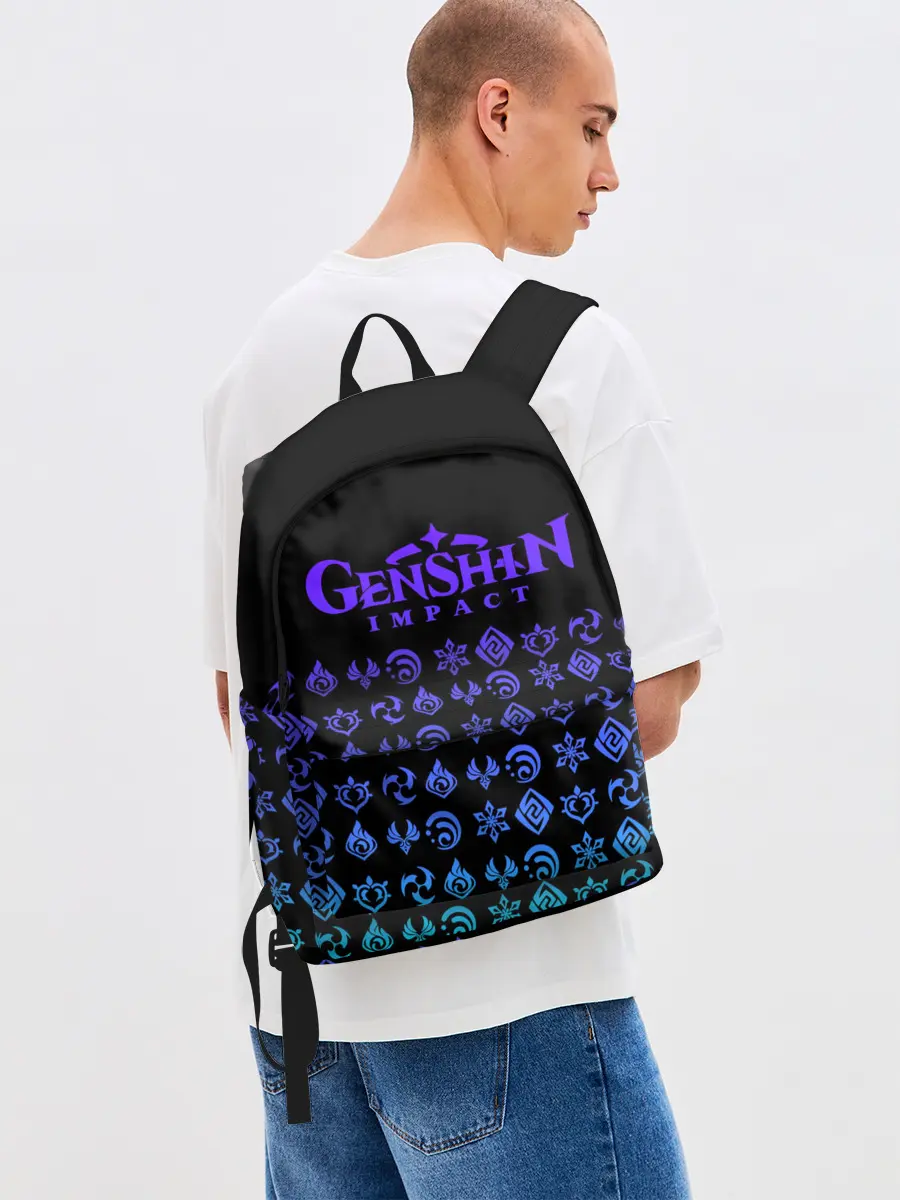 Рюкзак джинсовый / GENSHIN IMPACT | ЭМБЛЕМЫ NEON