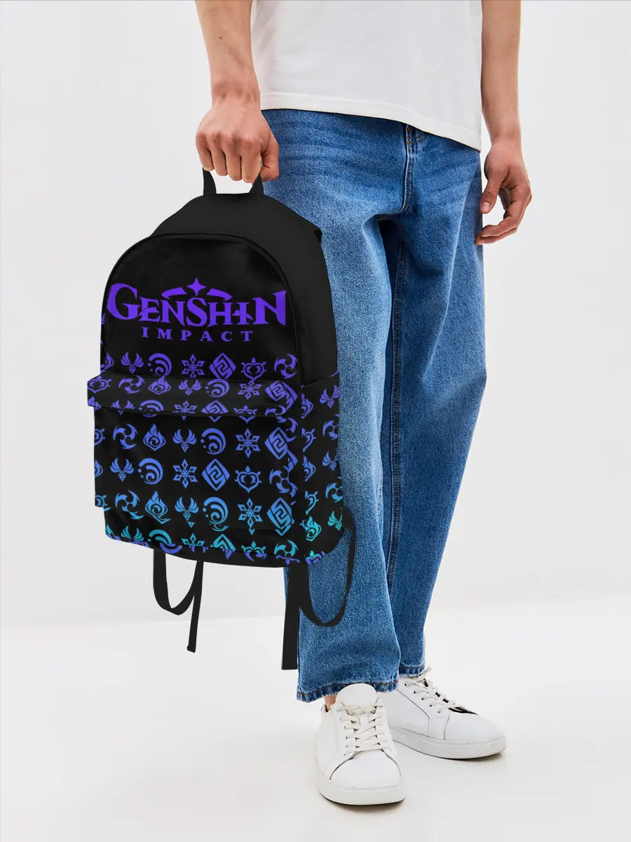Рюкзак джинсовый / GENSHIN IMPACT | ЭМБЛЕМЫ NEON