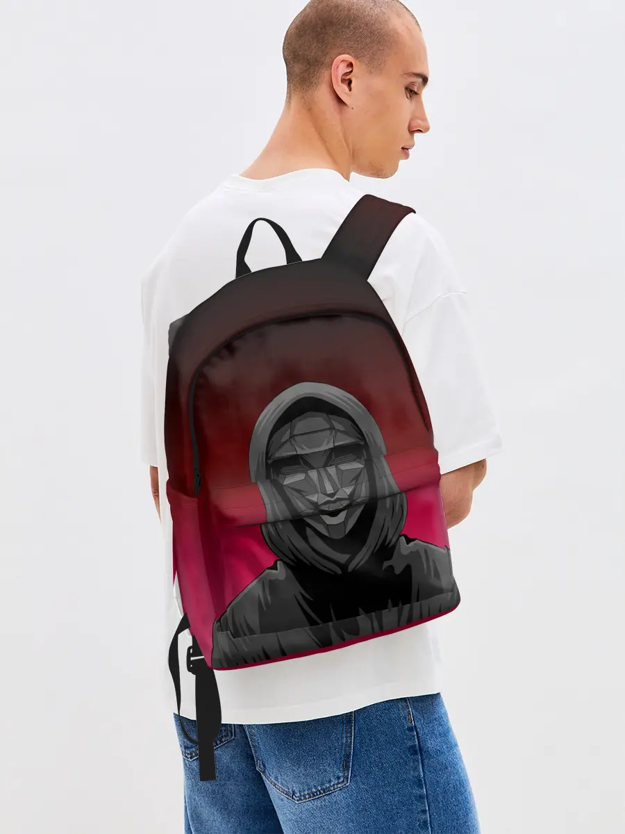 Рюкзак джинсовый / Распорядитель игры на черно розовом фоне