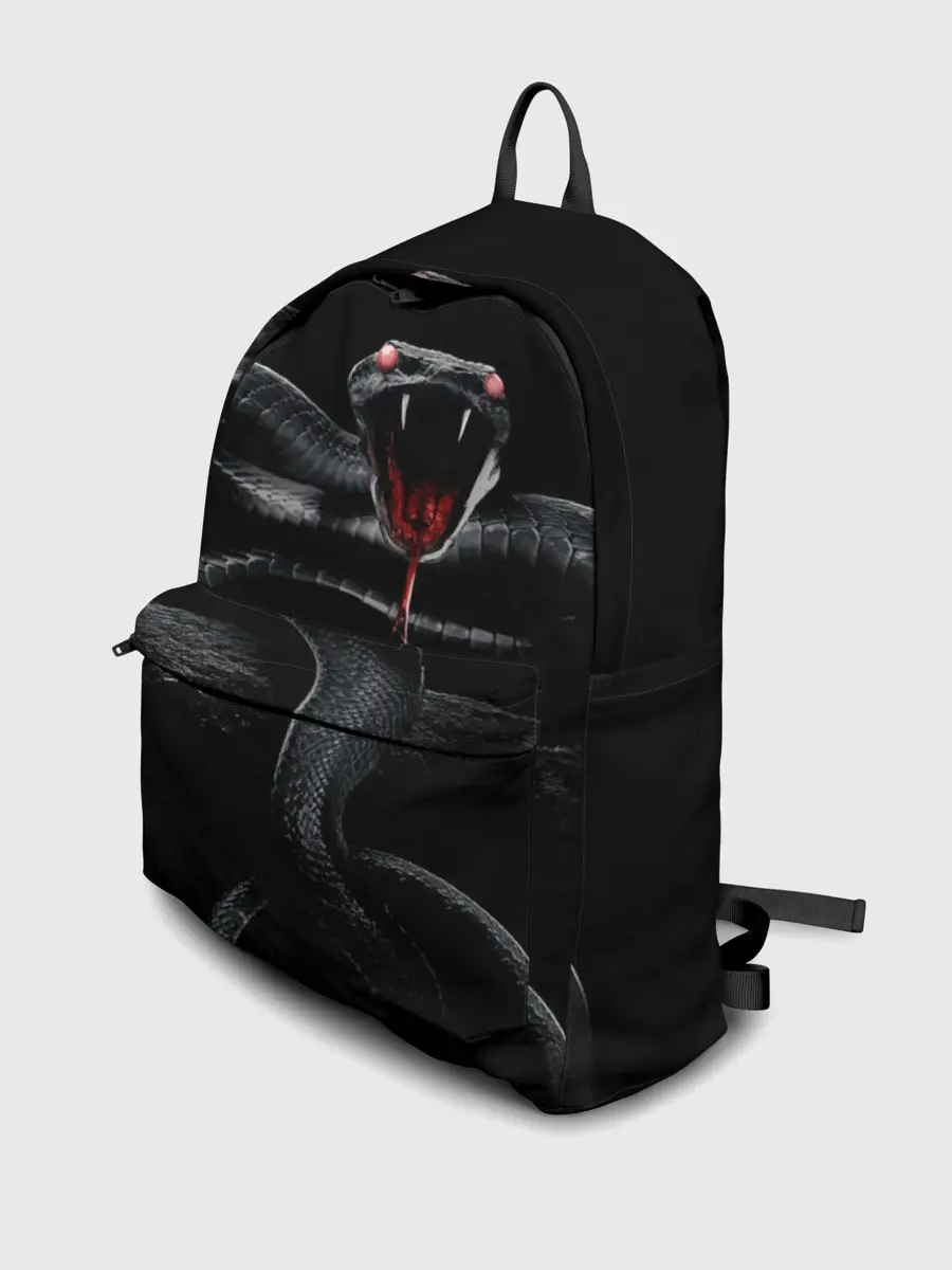 Рюкзак джинсовый / ЗМЕЯ НА КАМНЕ НА ЧЕРНОМ ФОНЕ