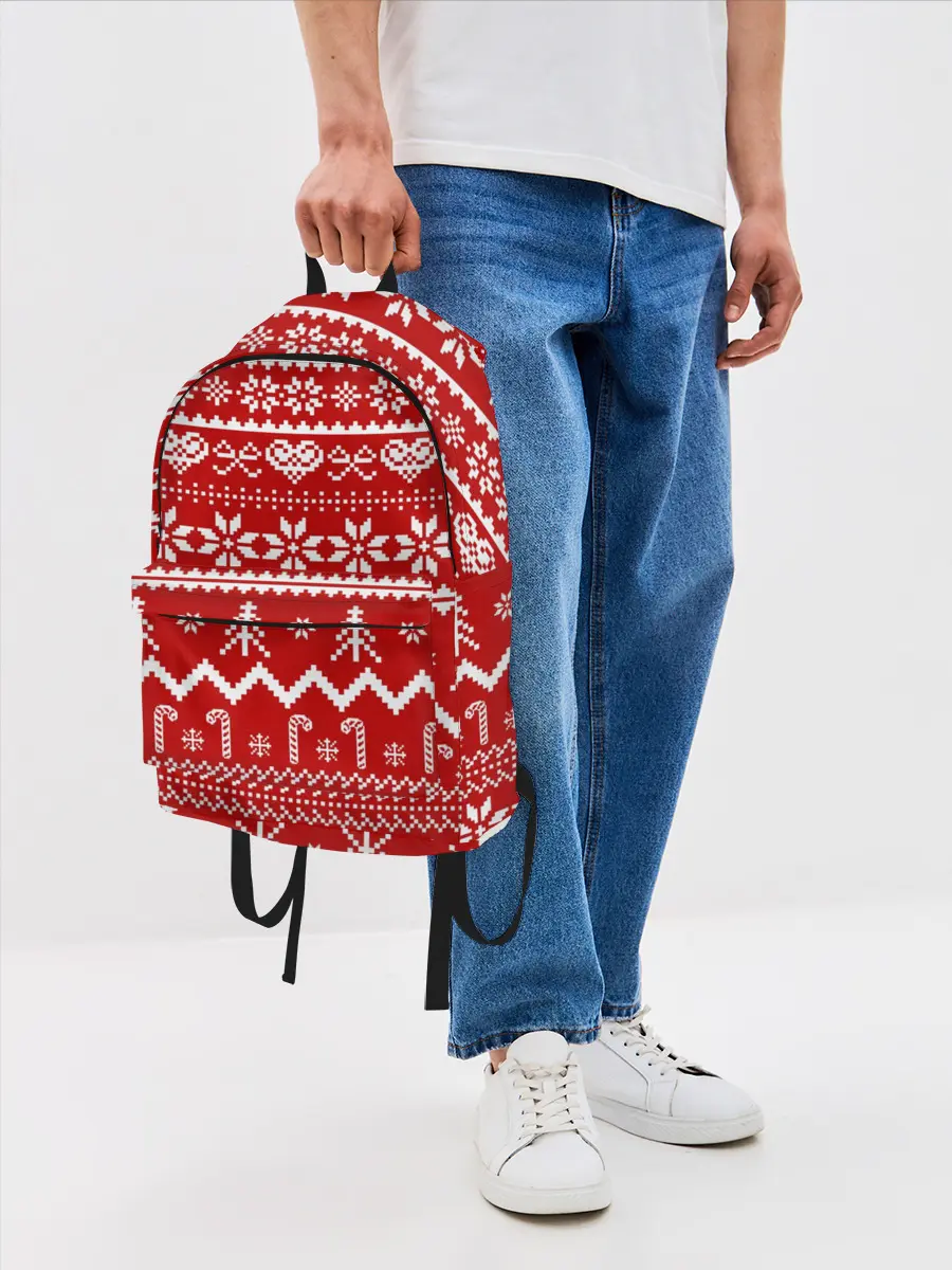 Рюкзак джинсовый / Праздничный новогодний узор