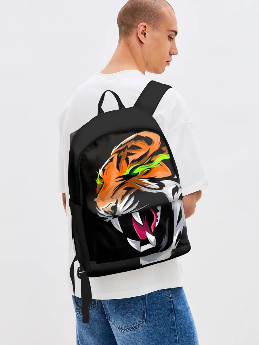 Рюкзак джинсовый / Тигр, с зелеными глазами