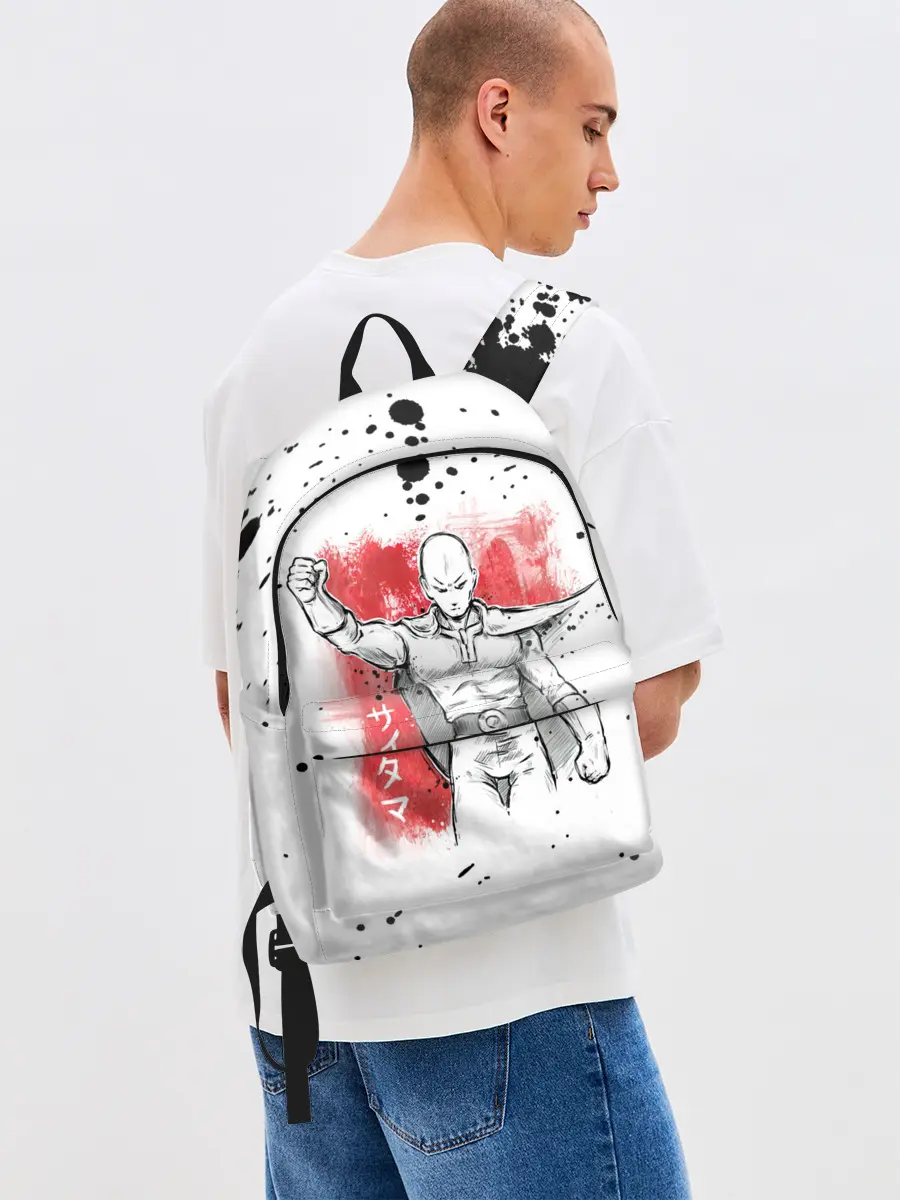 Рюкзак джинсовый / One Punch-Man черные брызги Сайтама