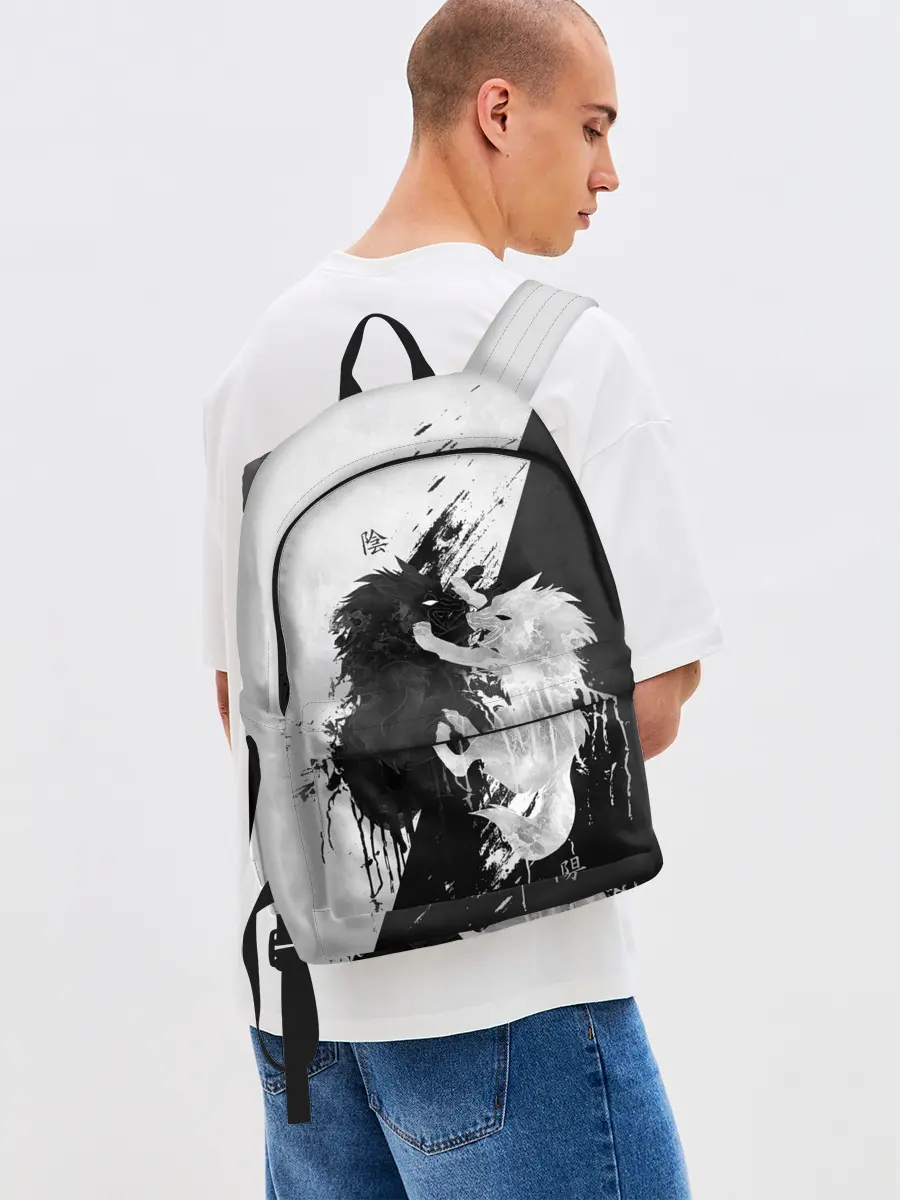 Рюкзак джинсовый / ИНЬ ЯНЬ ВОЛКИ ЧЁРНО БЕЛЫЙ