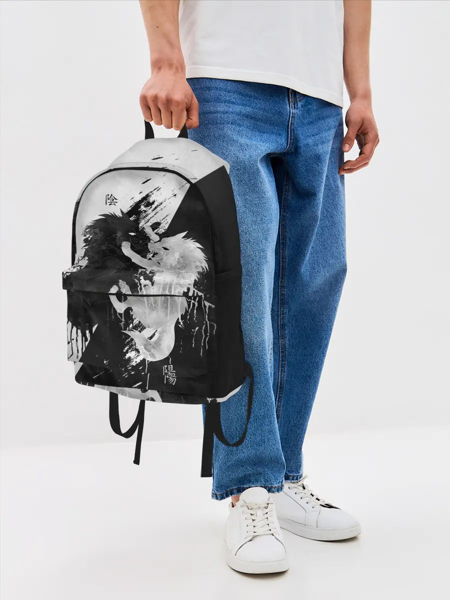 Рюкзак джинсовый / ИНЬ ЯНЬ ВОЛКИ ЧЁРНО БЕЛЫЙ