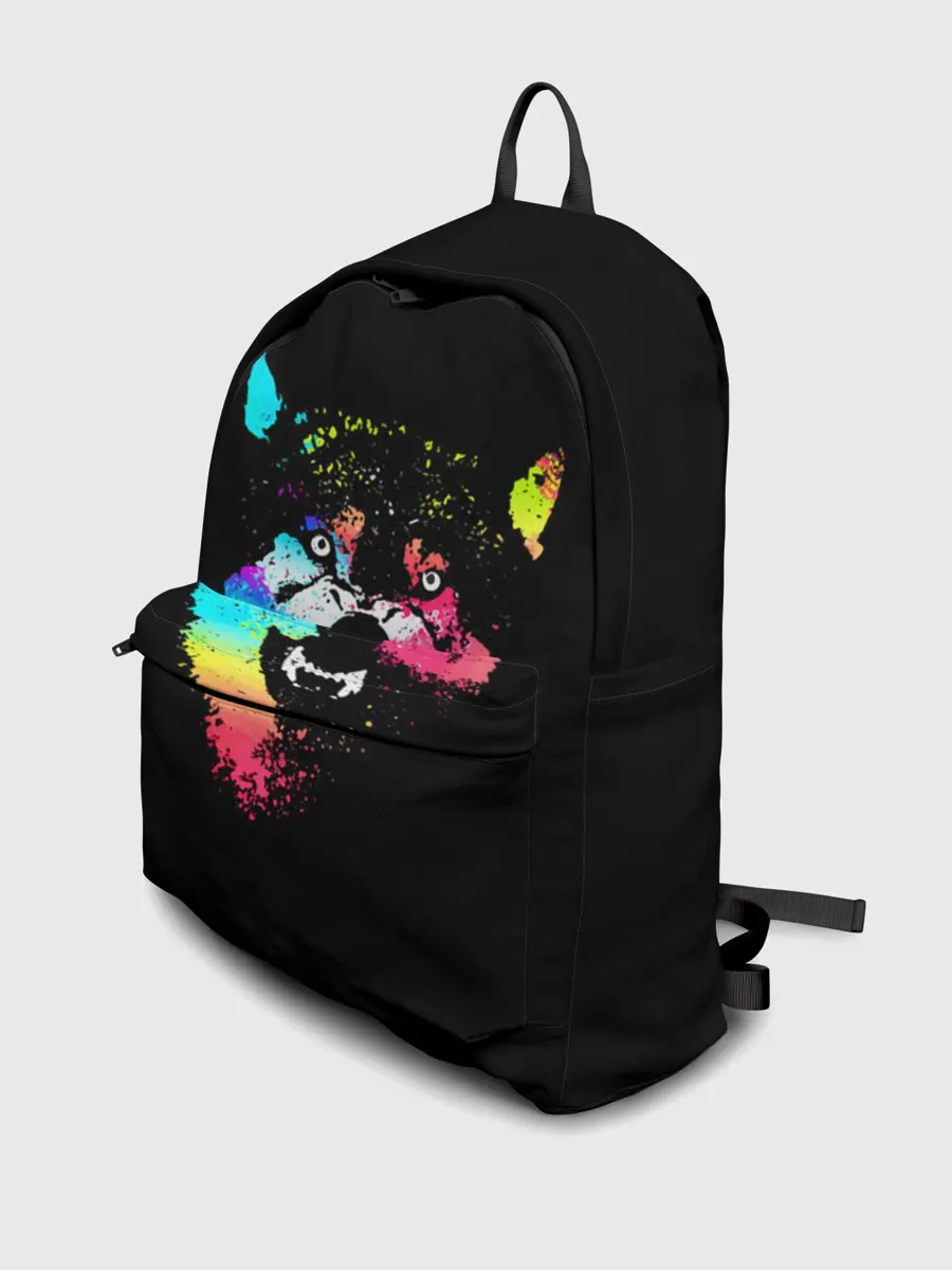 Рюкзак джинсовый / Неоновый свирепый волк