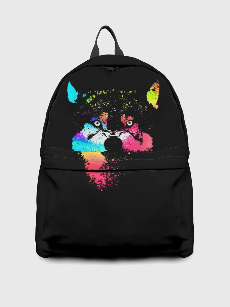 Рюкзак джинсовый / Неоновый свирепый волк