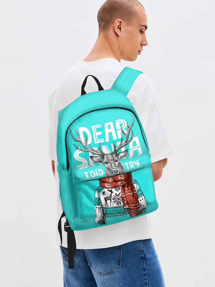 Рюкзак джинсовый / Олень в свитере с оленями