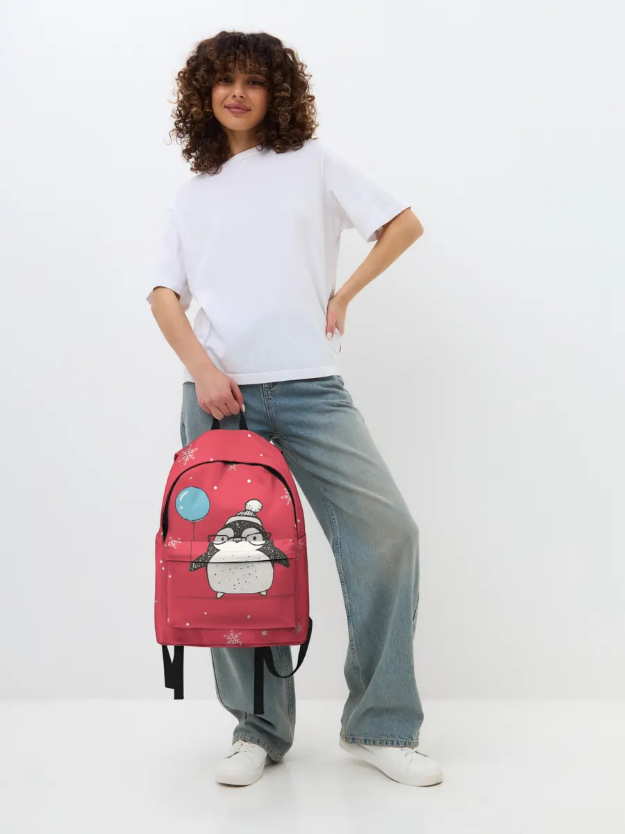 Рюкзак джинсовый / Пингвин с шариком