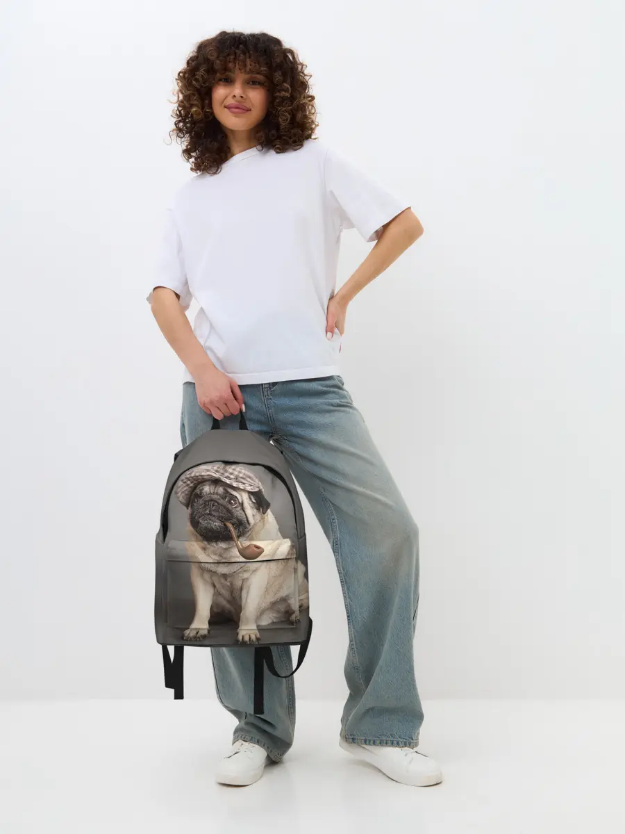 Рюкзак джинсовый / Мопс в кепке