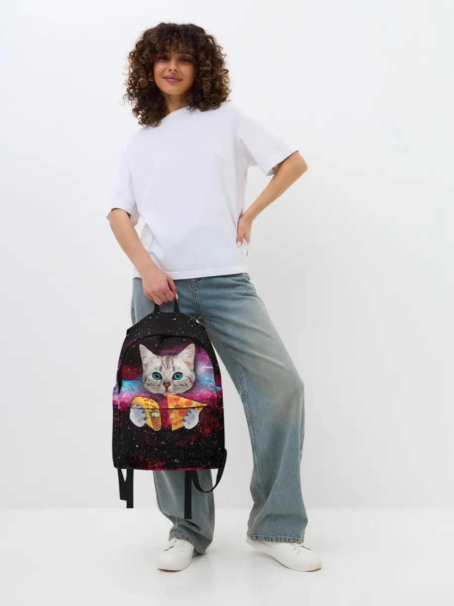 Рюкзак джинсовый / Кот с едой