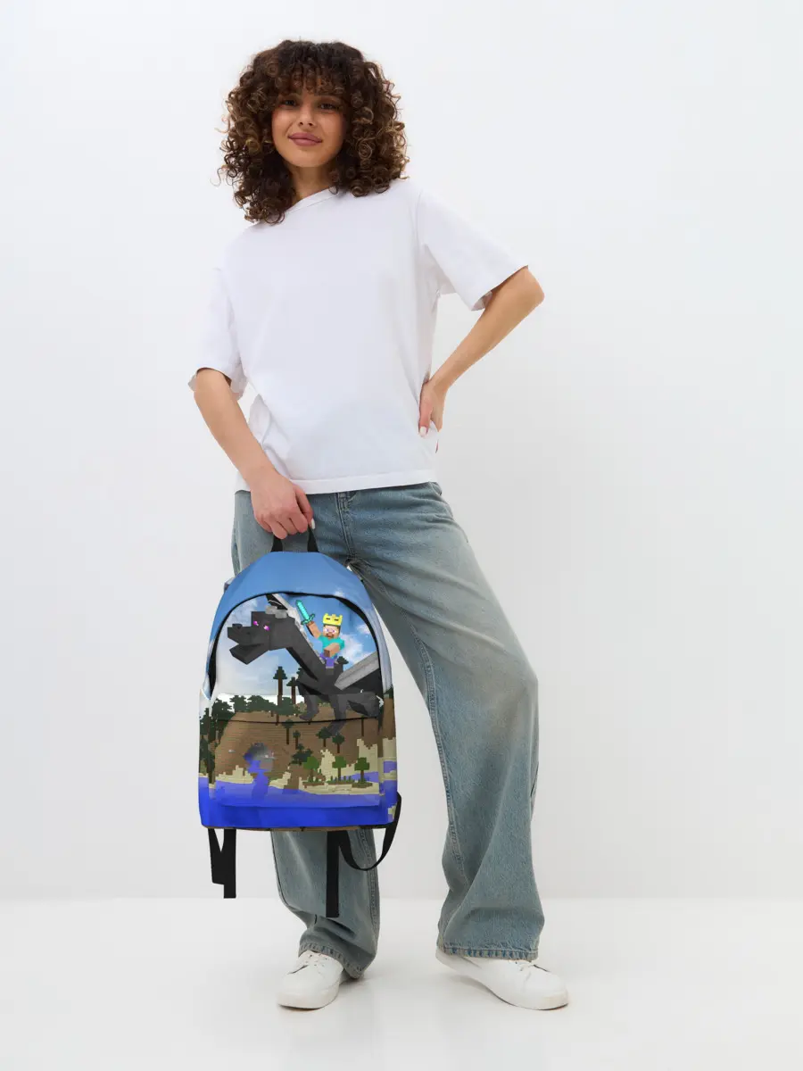 Рюкзак джинсовый / Стив на Эндер Драконе