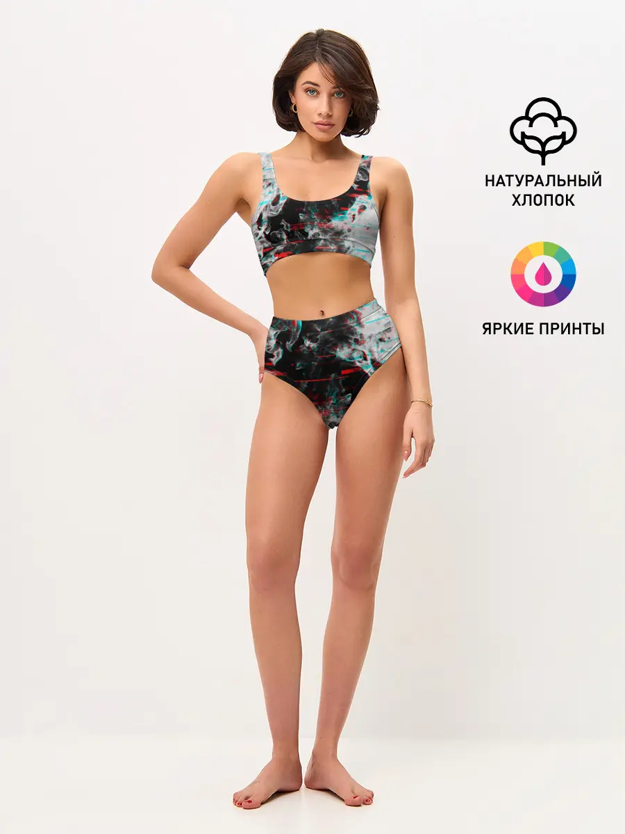 Женские топ и трусы / White flame glitch