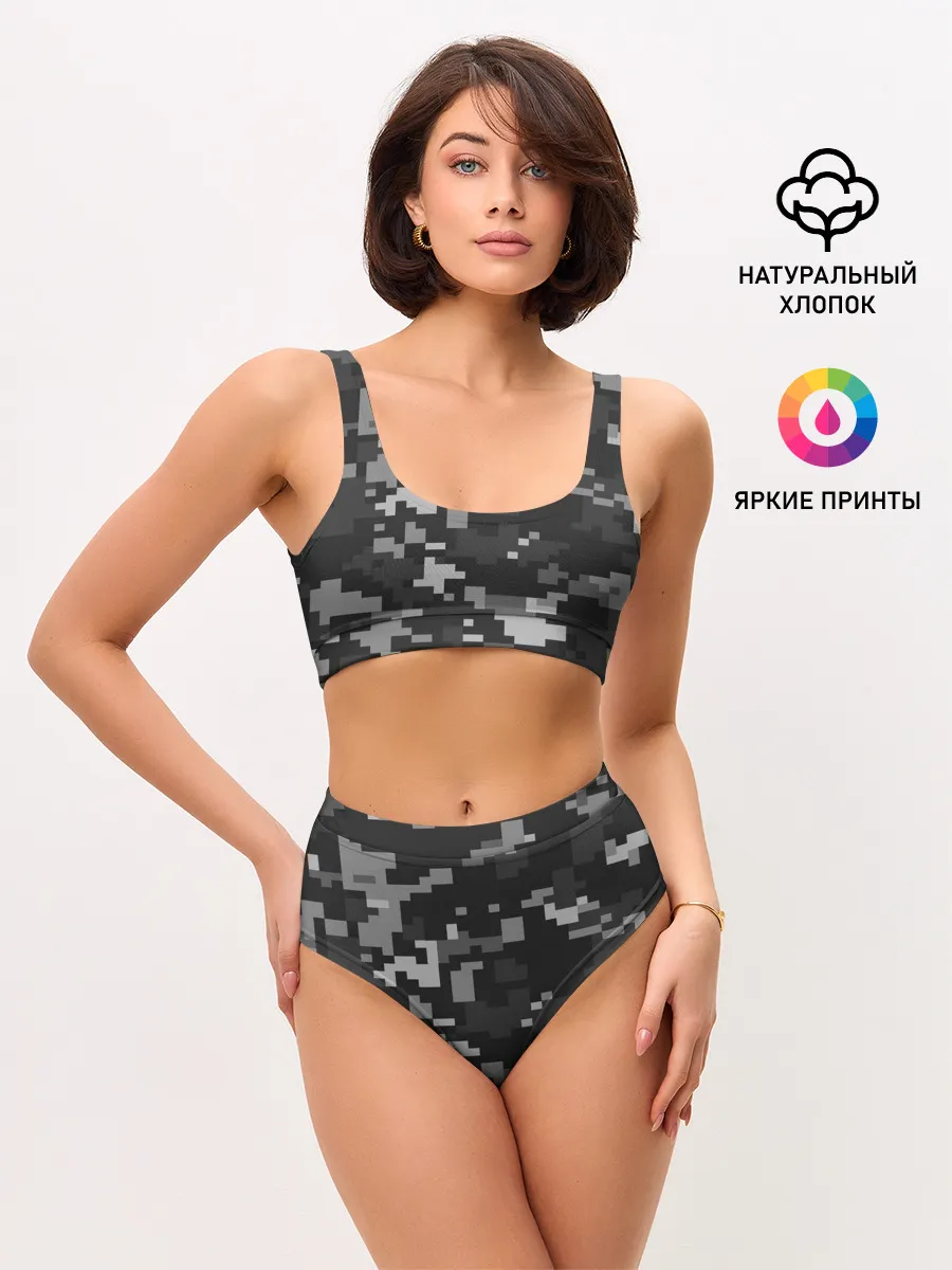 Женские топ и трусы / Пиксельный камуфляж