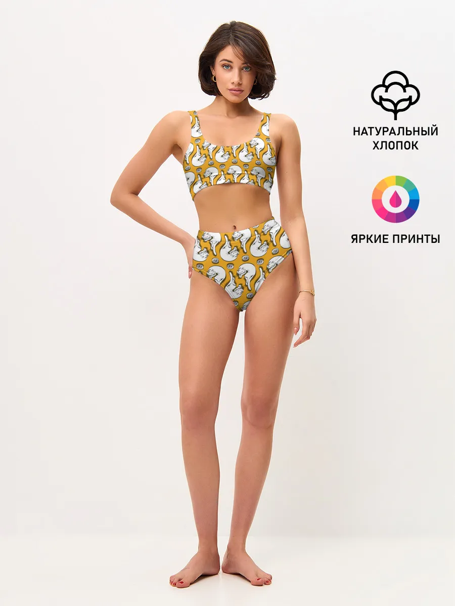 Женские топ и трусы / Белая кошка и корм