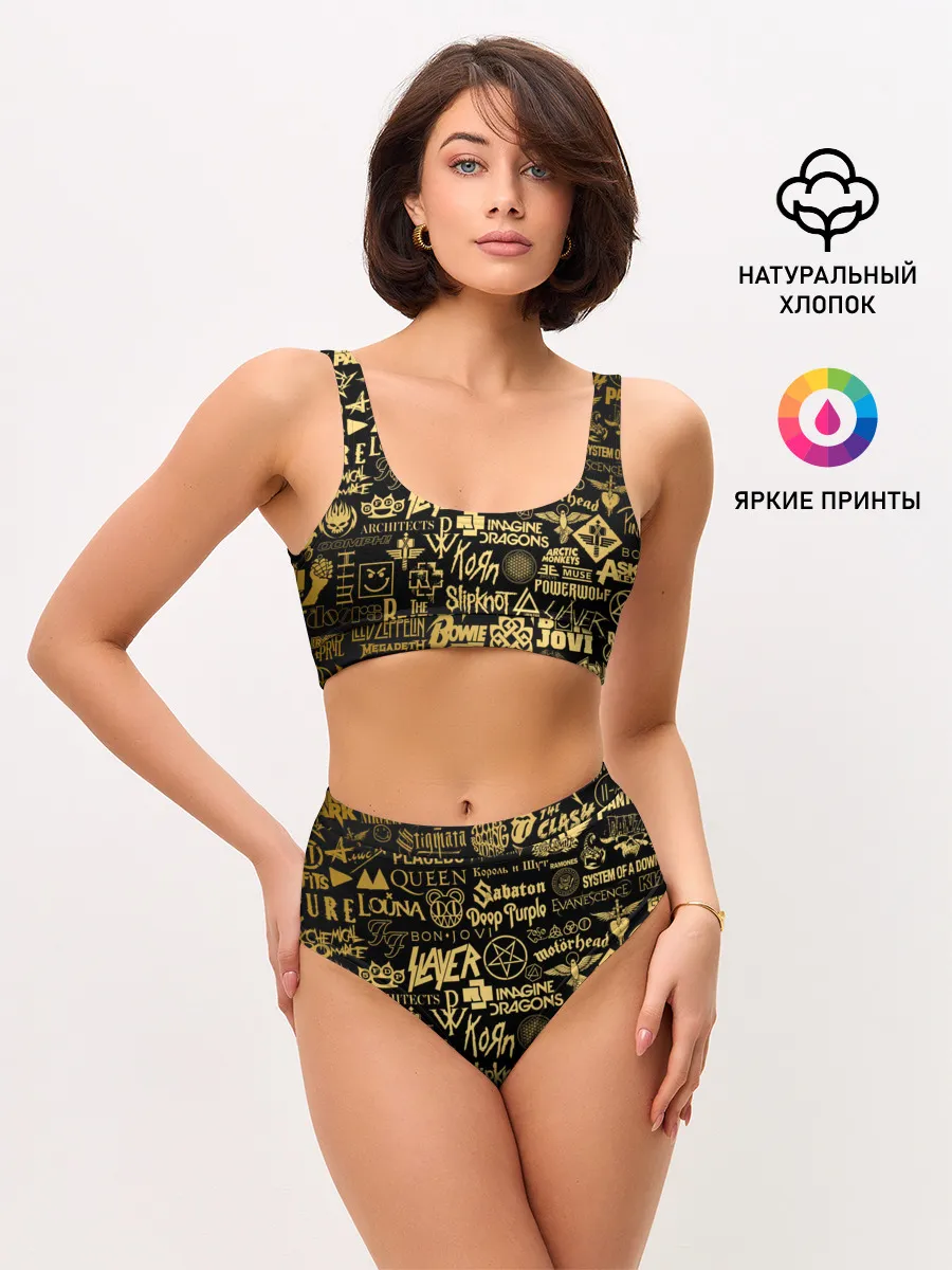 Женские топ и трусы / ЛОГОТИПЫ РОК ГРУПП GOLD