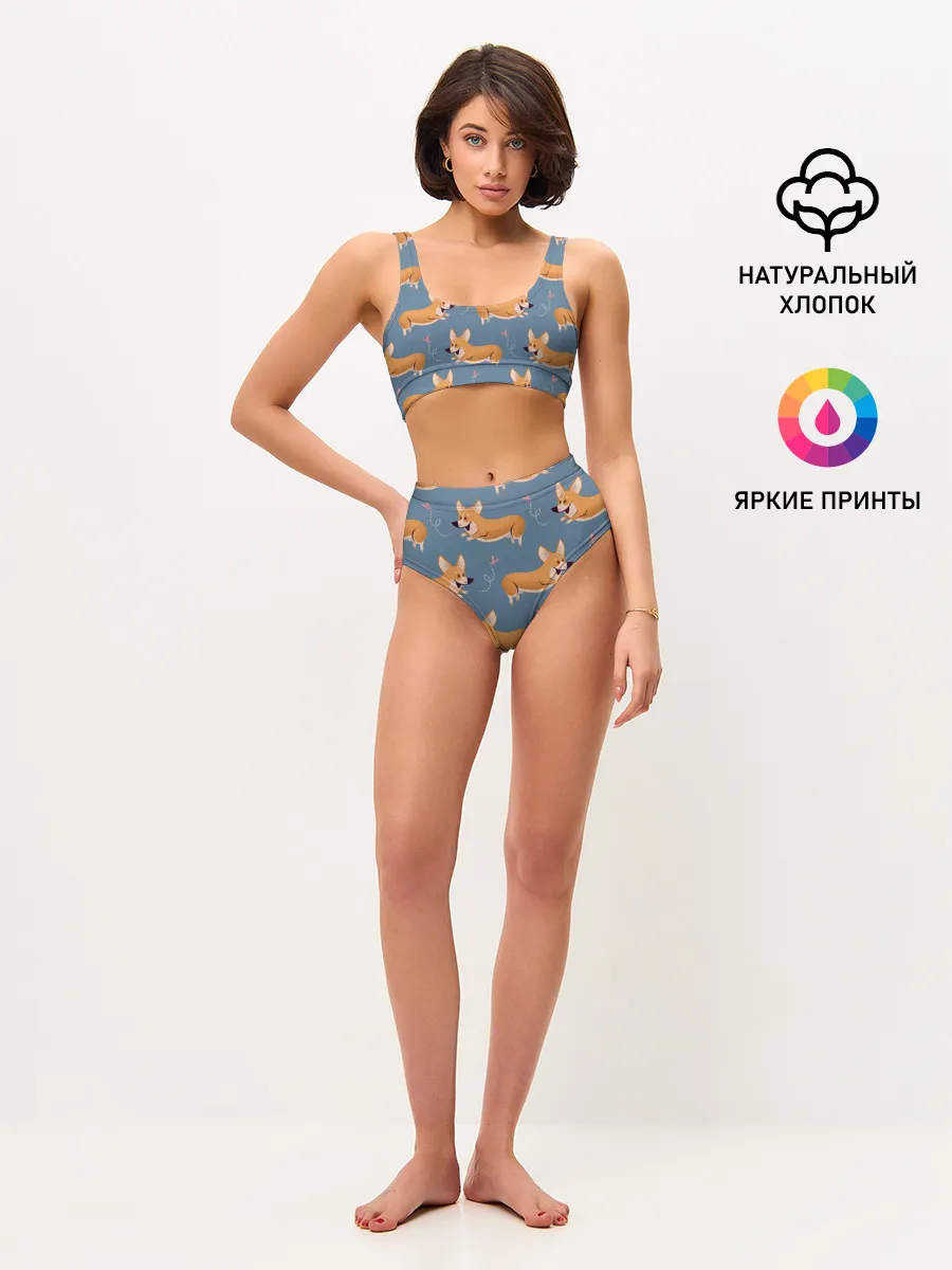 Женские топ и трусы / Корги с бабочкой