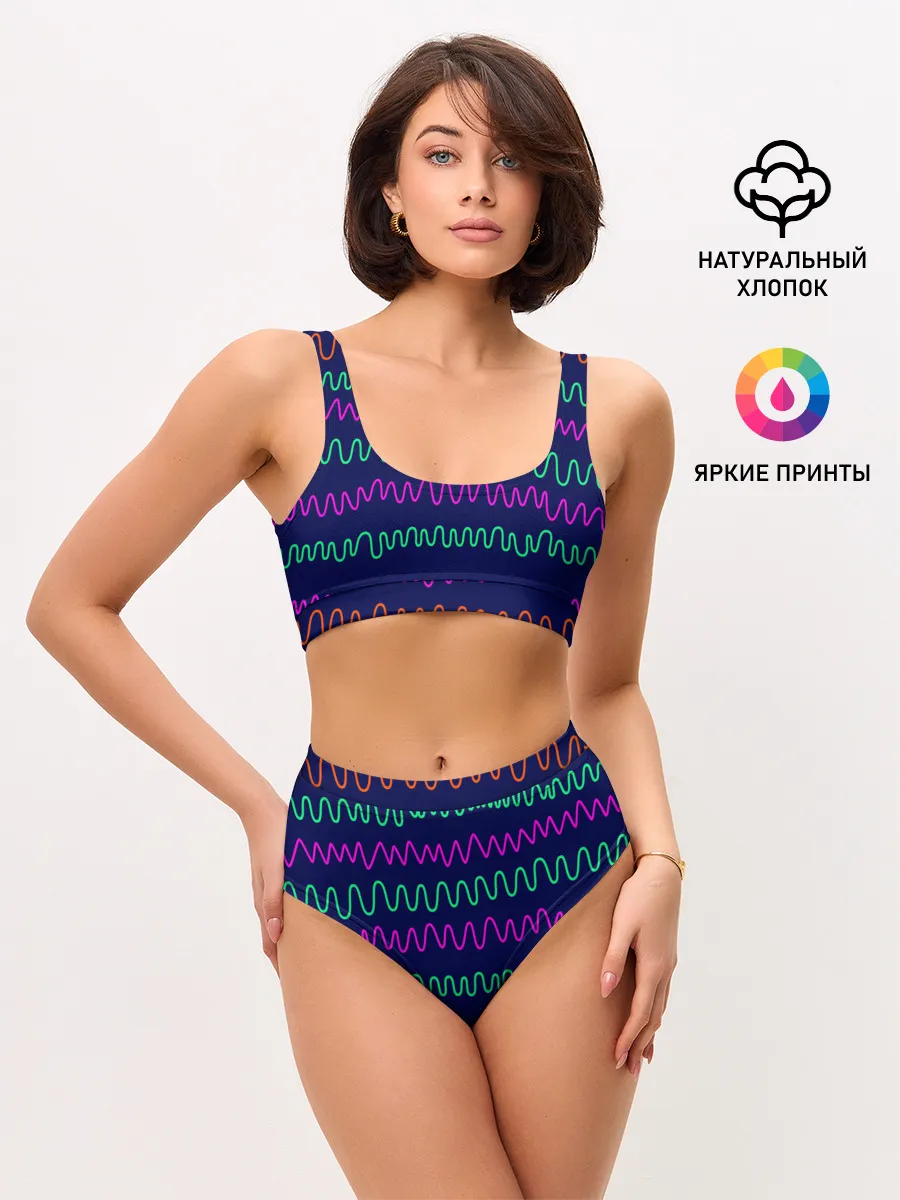 Женские топ и трусы / Линии разными ручками на синем
