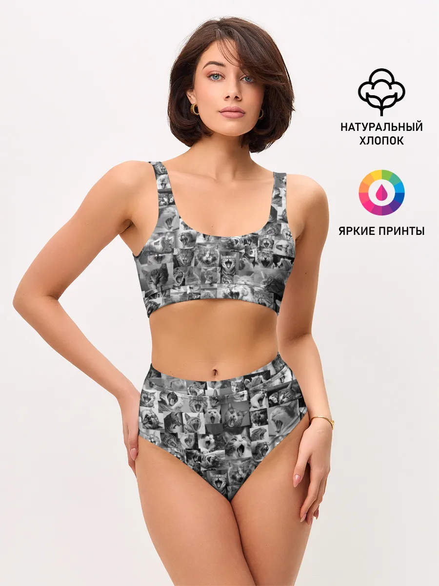 Женские топ и трусы / Неко ахегао чб