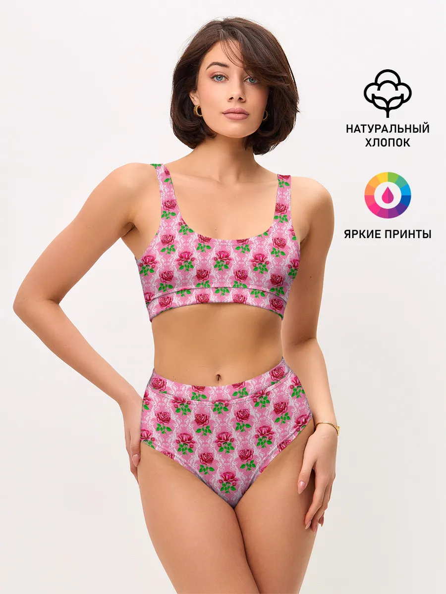 Женские топ и трусы / Декор из нежных роз
