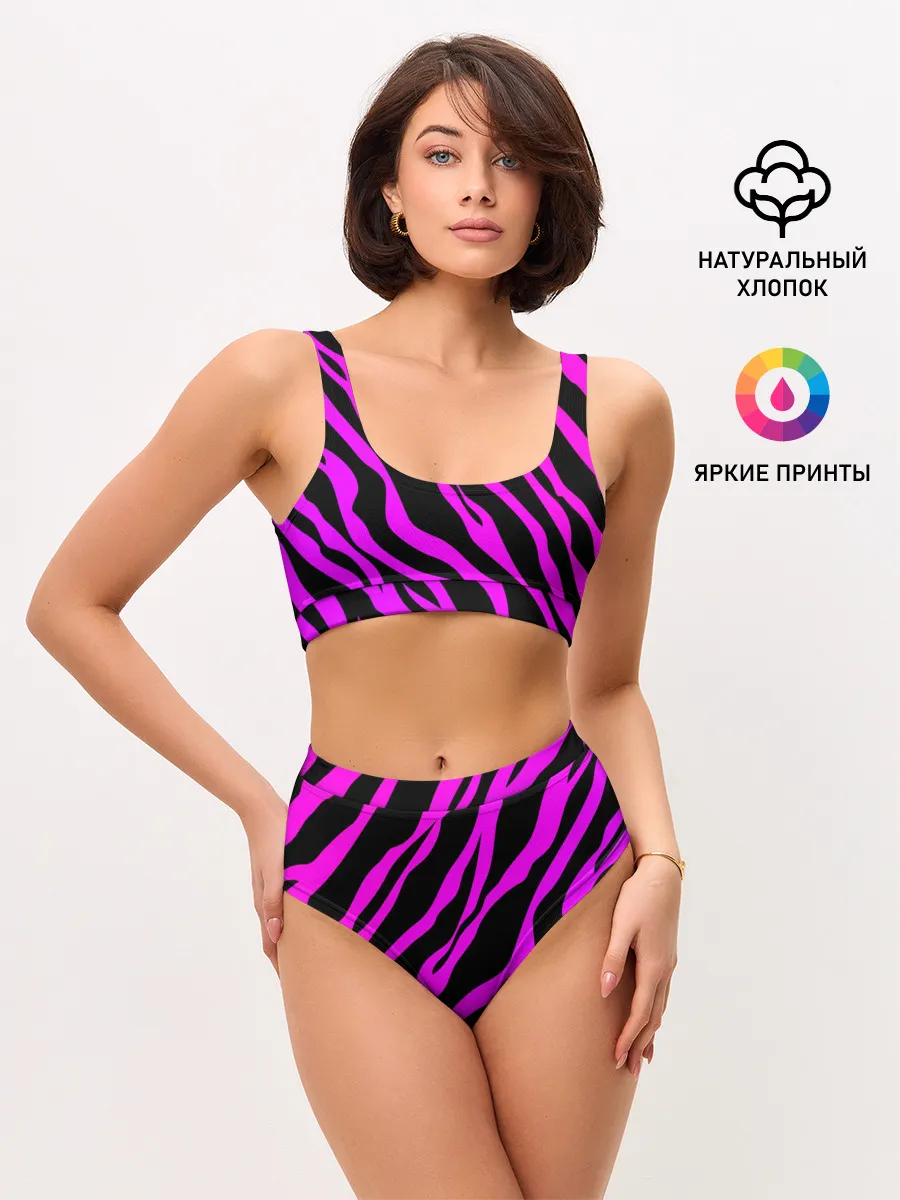 Женские топ и трусы / Неоновая зебра