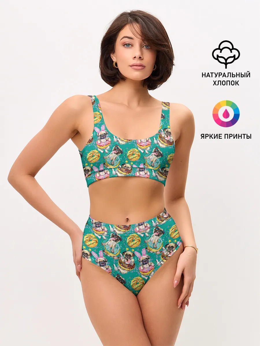 Женские топ и трусы / Мопсы в пончиках