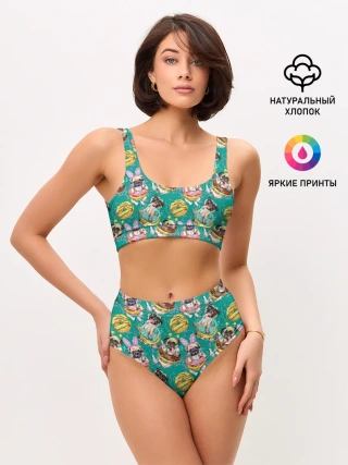 Женские топ и трусы / Мопсы в пончиках