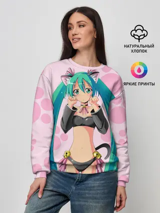 Женский свитшот / Хатсуне Мику на розовом фоне
