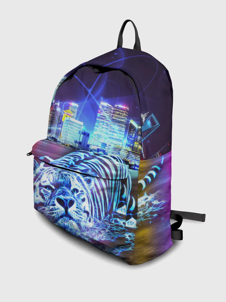 Рюкзак джинсовый / Плывущий неоновый тигр