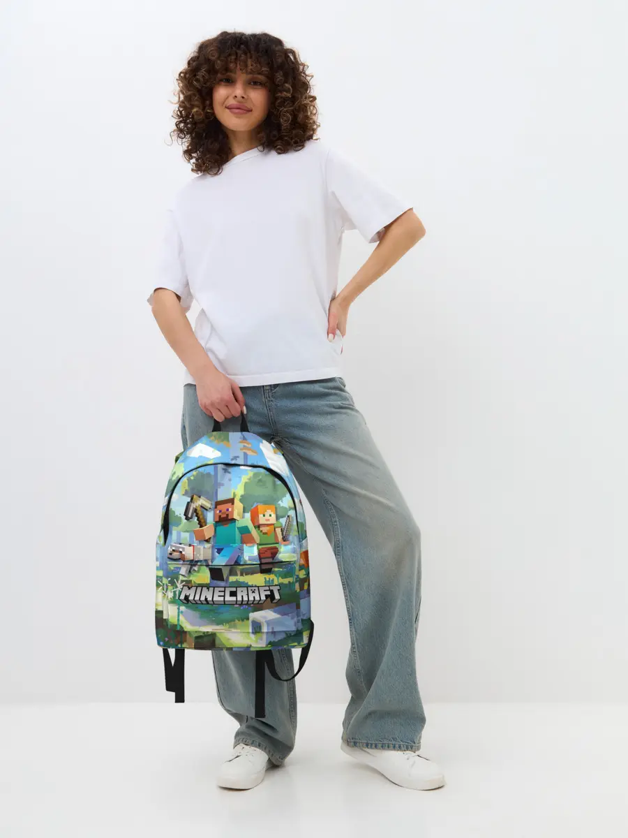 Рюкзак джинсовый / Манйкрафт, березовый лес