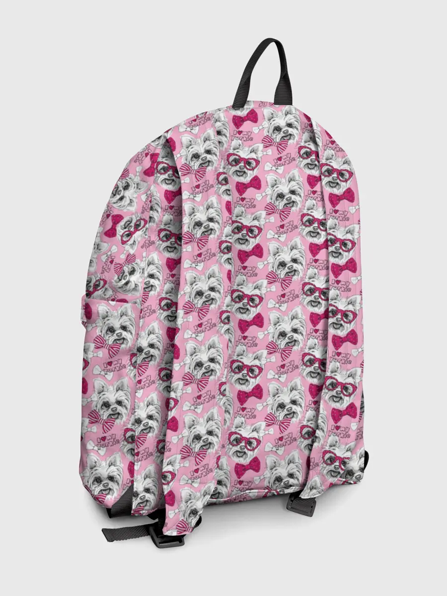 Рюкзак джинсовый / Йоркширский Терьер на Розовом Фоне
