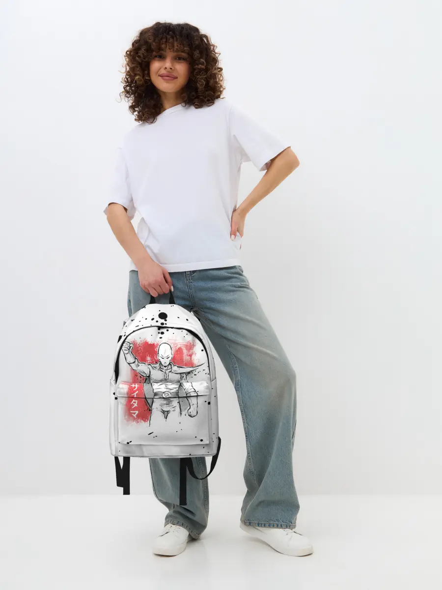 Рюкзак джинсовый / One Punch-Man черные брызги Сайтама