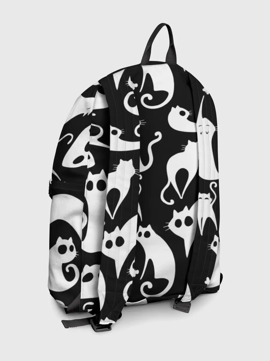 Рюкзак джинсовый / Белые коты на черном фоне