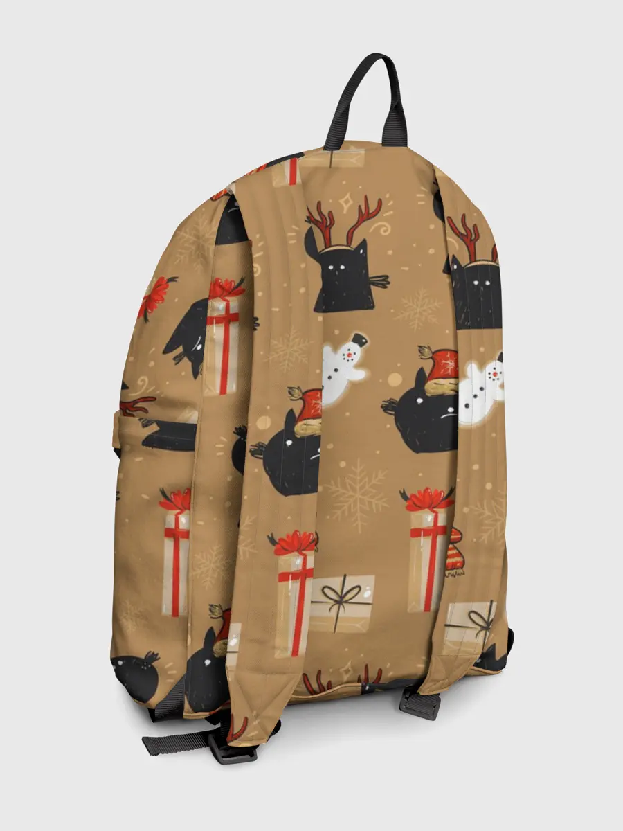 Рюкзак джинсовый / Черные новогодние коты