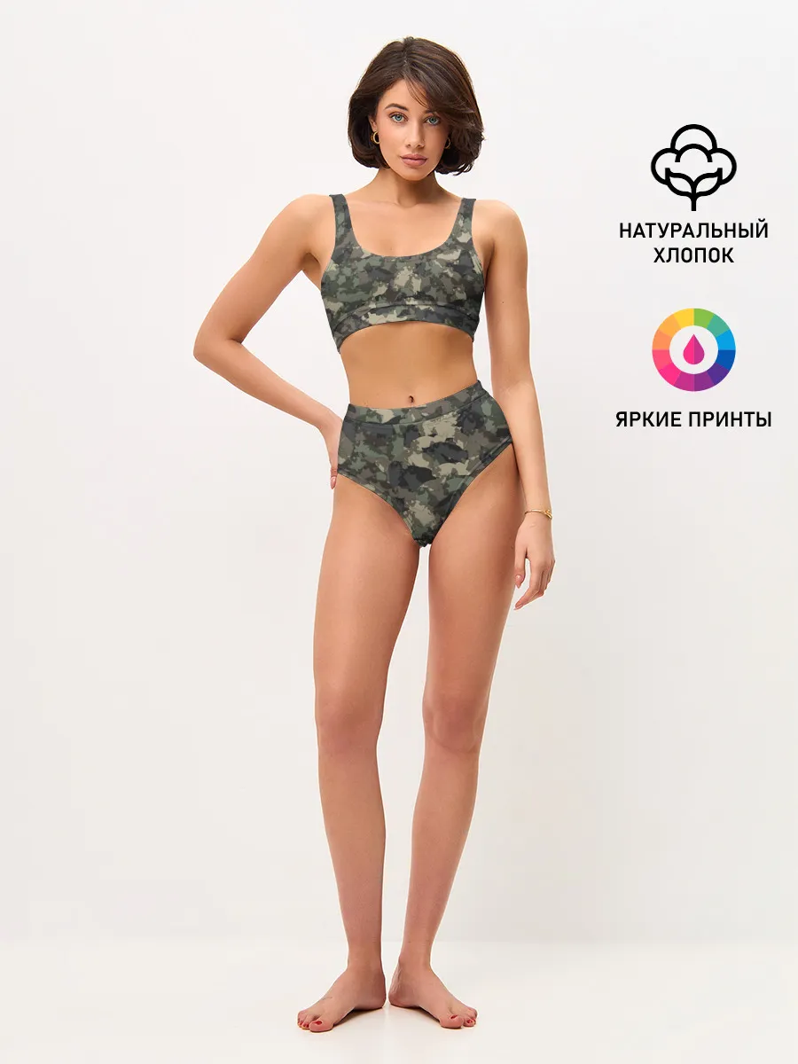 Женские топ и трусы / Камуфляж с толстыми котами