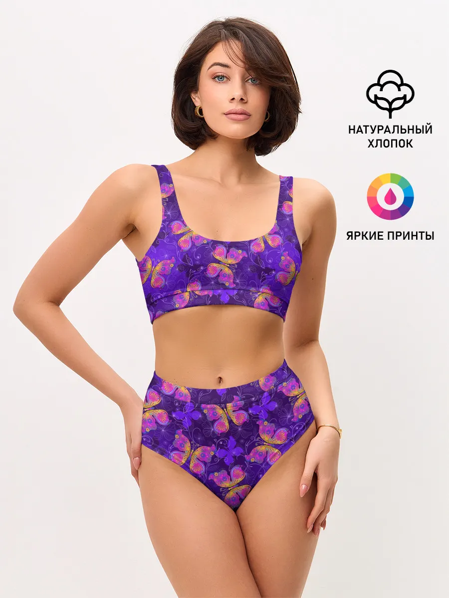 Женские топ и трусы / Розовые бабочки