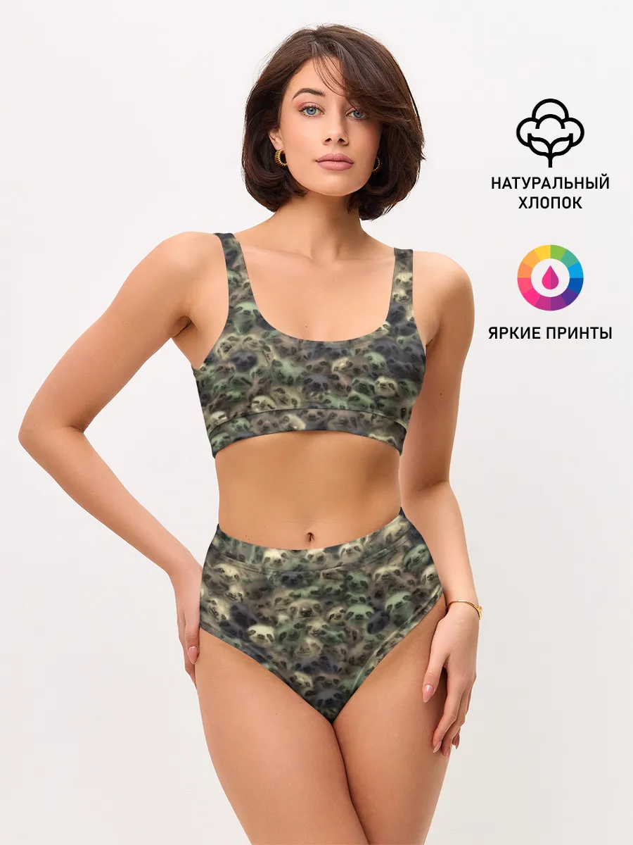Женские топ и трусы / Камуфляж с ленивцами