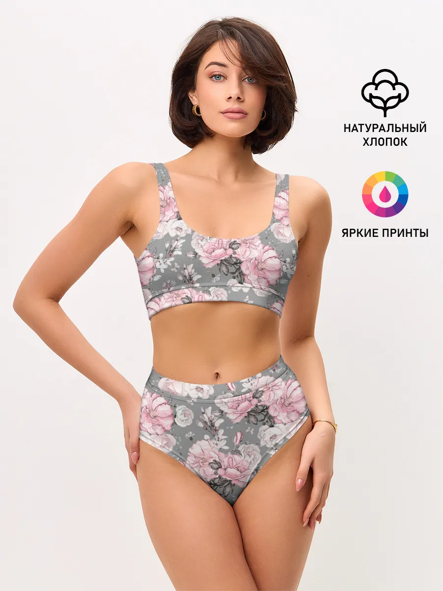 Женские топ и трусы / Розовые розы