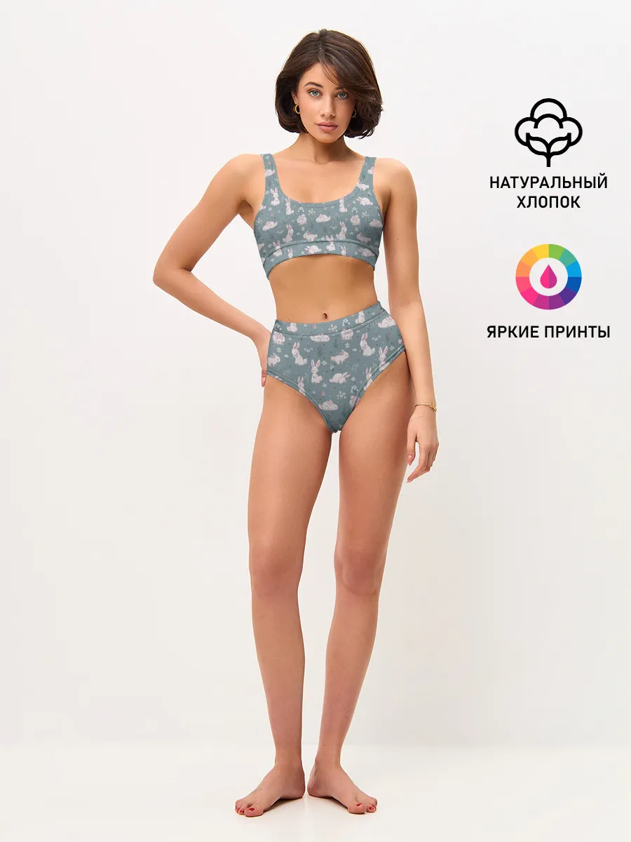 Женские топ и трусы / Зайцы на лужайке